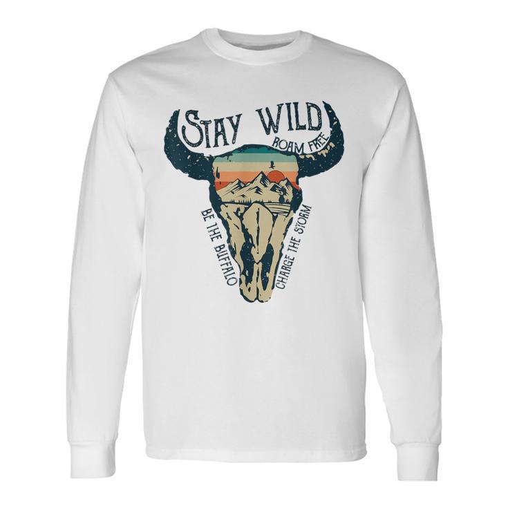 Midwest Stay Wild Roam Free Skull Cow Long Sleeve T-Shirt