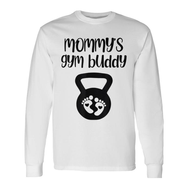 Mommy's Gym Buddy Pregnant Kettlebell Lifting Bodybuilding Long Sleeve T-Shirt Gifts ideas