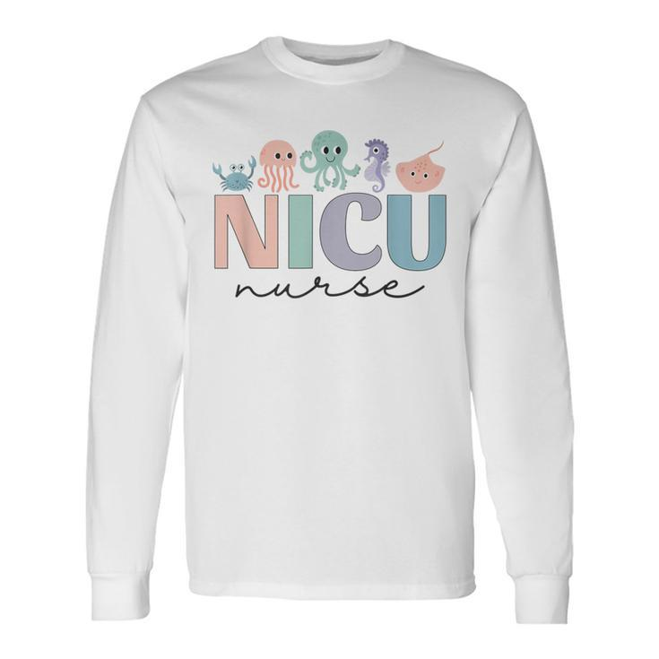 Nicu Ocean Sea Animals Neonatal Intensive Care Unit Nurse Long Sleeve T-Shirt