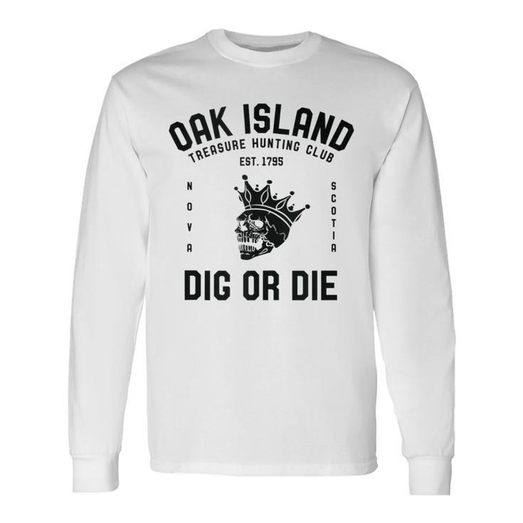 Oak Island Treasure Hunting Club Vintage Skull And Crown Mys Long Sleeve T-Shirt