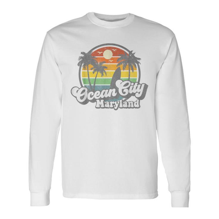 Ocean City Maryland Beach Vacation Retro Surfing Summer Long Sleeve T-Shirt