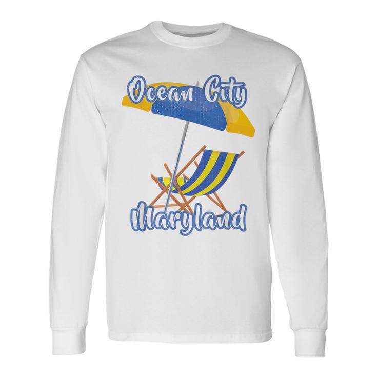 Ocean City Maryland Striped Umbrella Beach Chair Long Sleeve T-Shirt