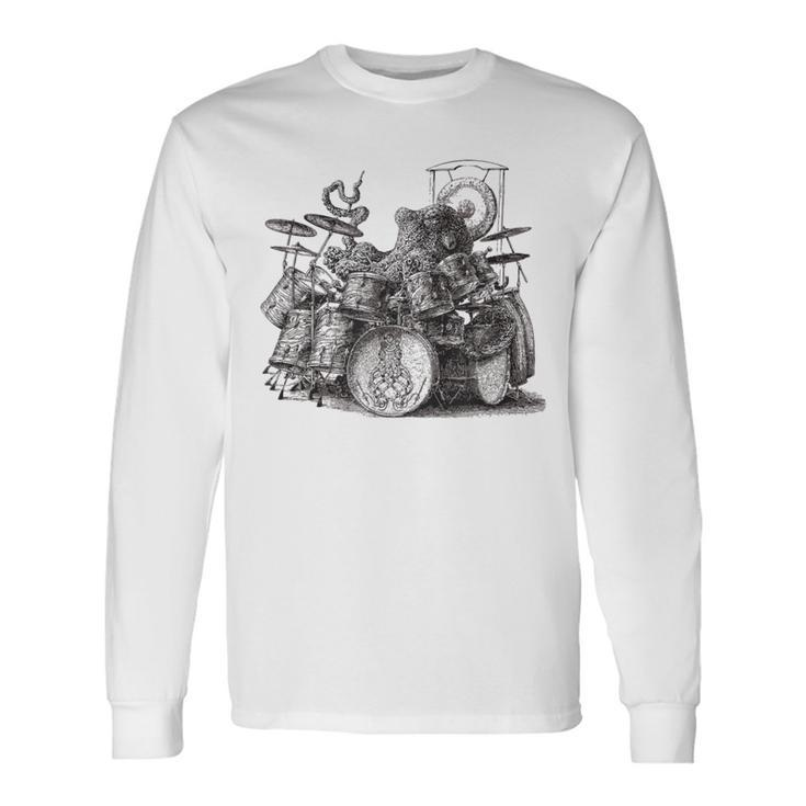 Octopus Playing Drums Drummer Drumming Musician Band Long Sleeve T-Shirt