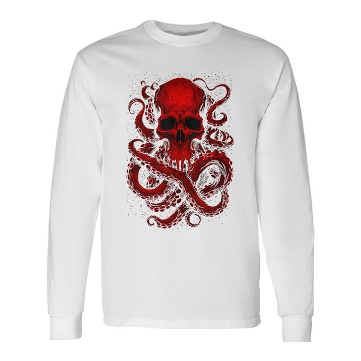 Octopus Skull Monster Red Krakens Cthulhus Cool For Boys Long Sleeve T-Shirt