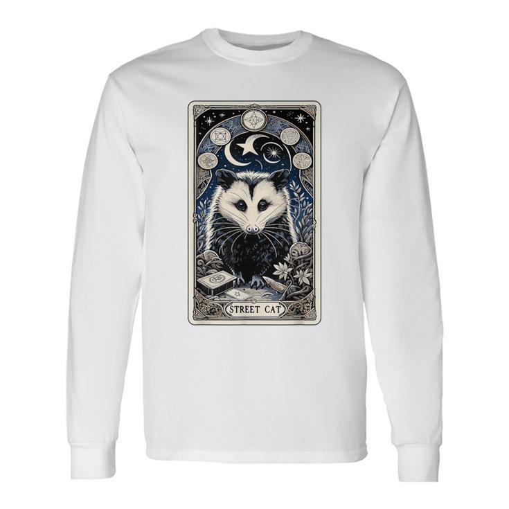 Opossum Street Cat Tarot Card Witchcraft Gothic Possum Long Sleeve T-Shirt  - Seseable