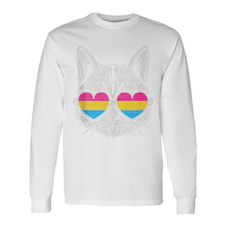 Pansexual Cat With Glasses Lgbt Pride Long Sleeve T-Shirt