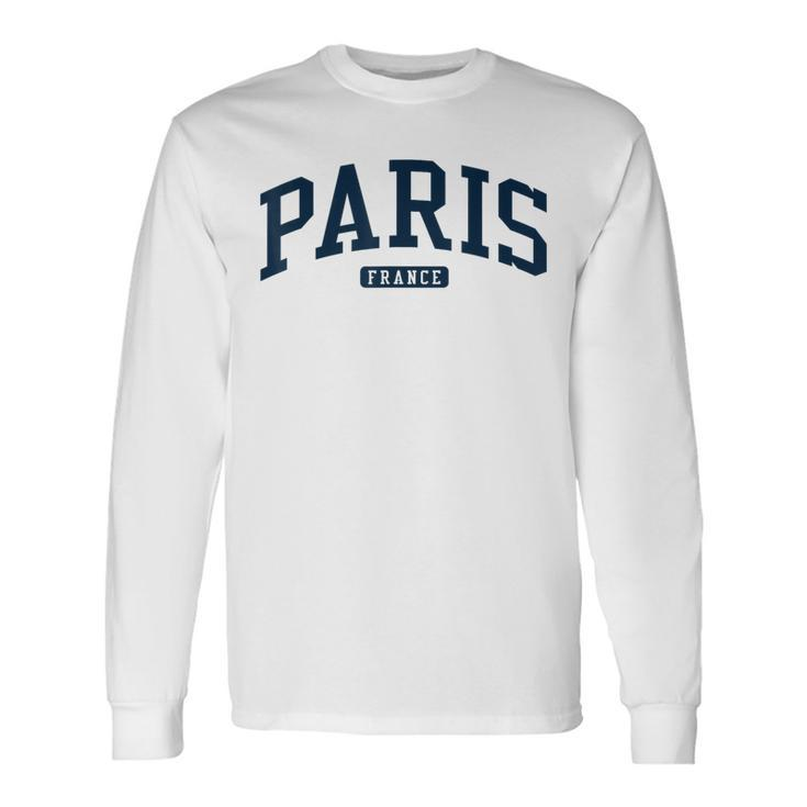 Paris France College University Style Navy Long Sleeve T-Shirt