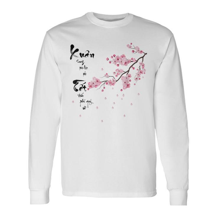 Peach Blossom Vietnamese Lunar New Year Cat 2023 Tet Women Long Sleeve T-Shirt