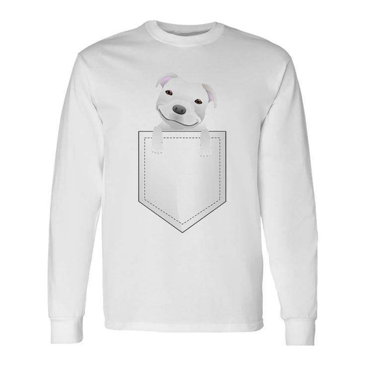 Pocket Pitbull White Puppy Cute Long Sleeve T-Shirt