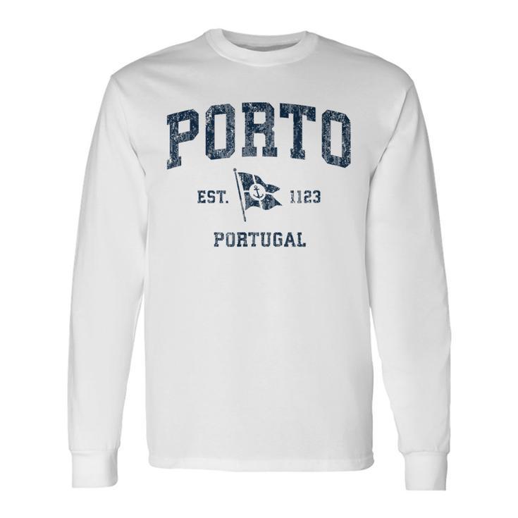 Porto Portugal Vintage Sports Navy Boat Anchor Flag Long Sleeve T-Shirt