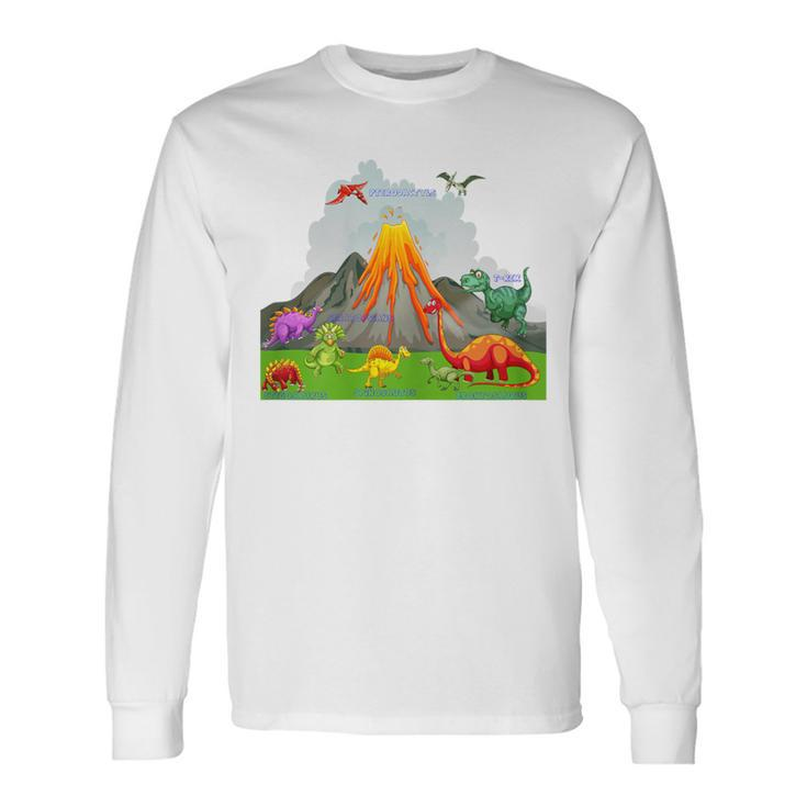 Prehistoric Landscape Dinosaurs Volcano Mountains Long Sleeve T-Shirt