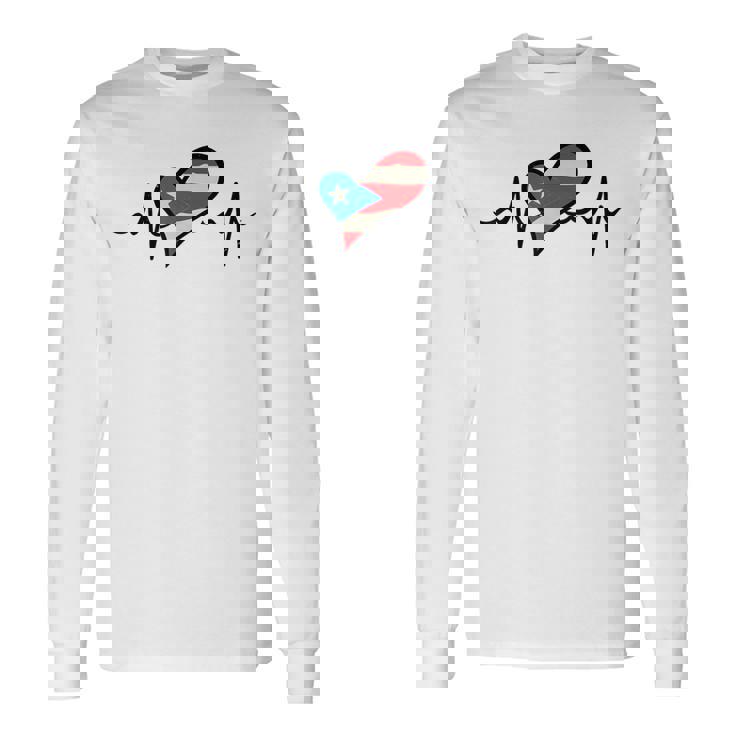 Puerto Rico Flag Heartbeat Puerto Rican Boricua Hispanic Long Sleeve T-Shirt