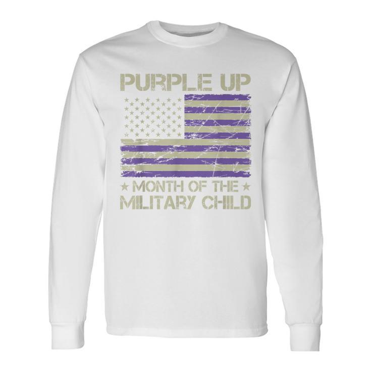 Purple Up Month Of The Military Child Us Flag Long Sleeve T-Shirt