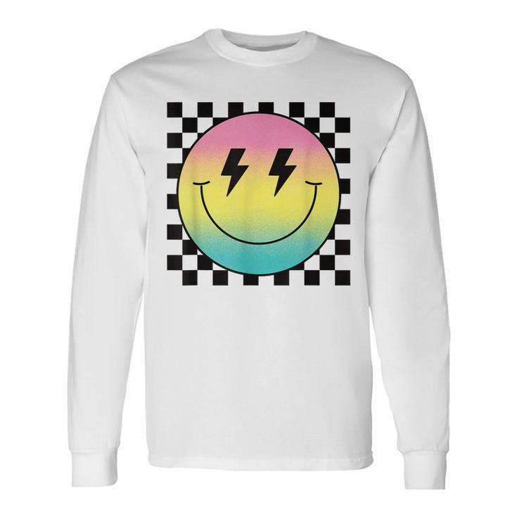 Rainbow Smile Face Cute Checkered Smiling Happy Face Long Sleeve T-Shirt