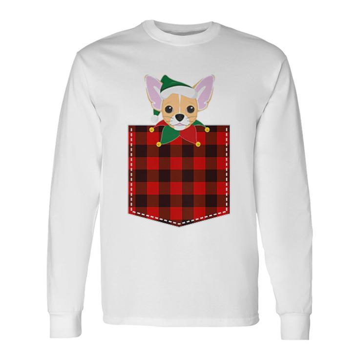 Red Plaid Chihuahua In Pocket Buffalo Family Elf Pajama Long Sleeve T-Shirt