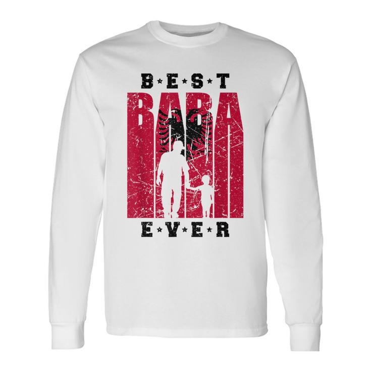 Retro Albania Baba With Son Albanian Dad Of A Boy Shqiptar Long Sleeve T-Shirt