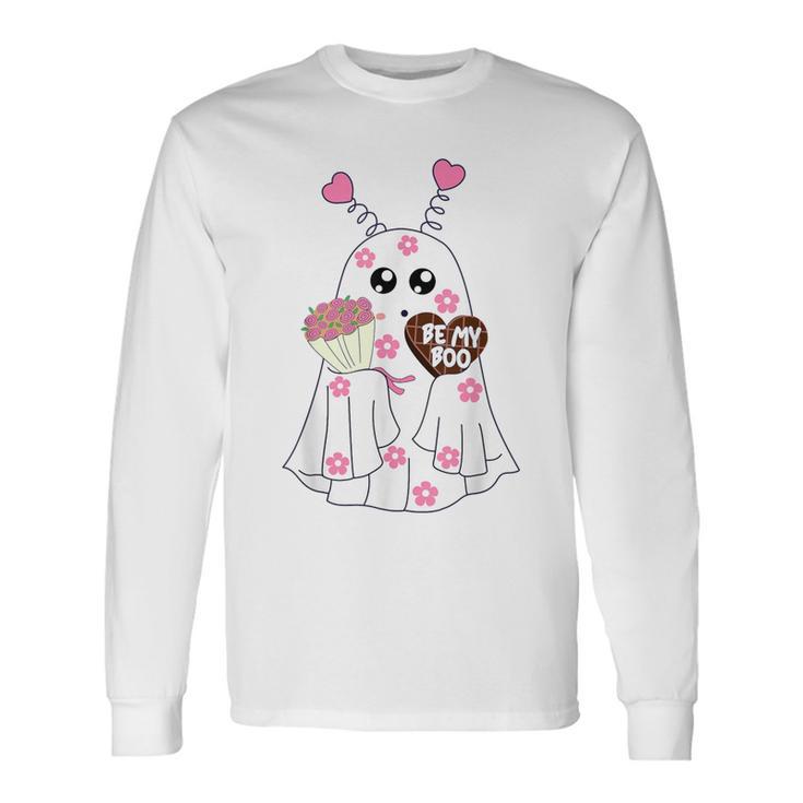 Retro Be My Boo Cute Ghost With Balloon Valentines Day Long Sleeve T-Shirt