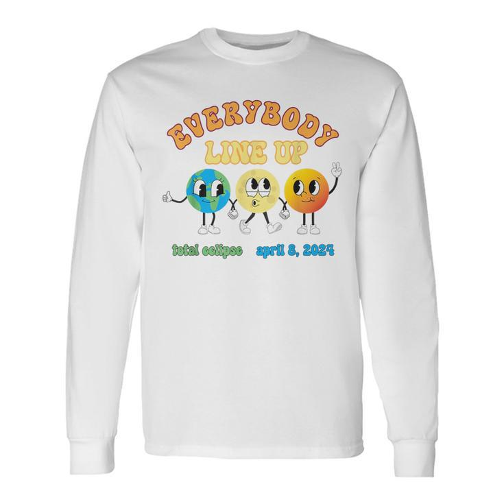 Retro Everybody Line Up Total Solar Eclipse 2024 Earth Moon Long Sleeve T-Shirt