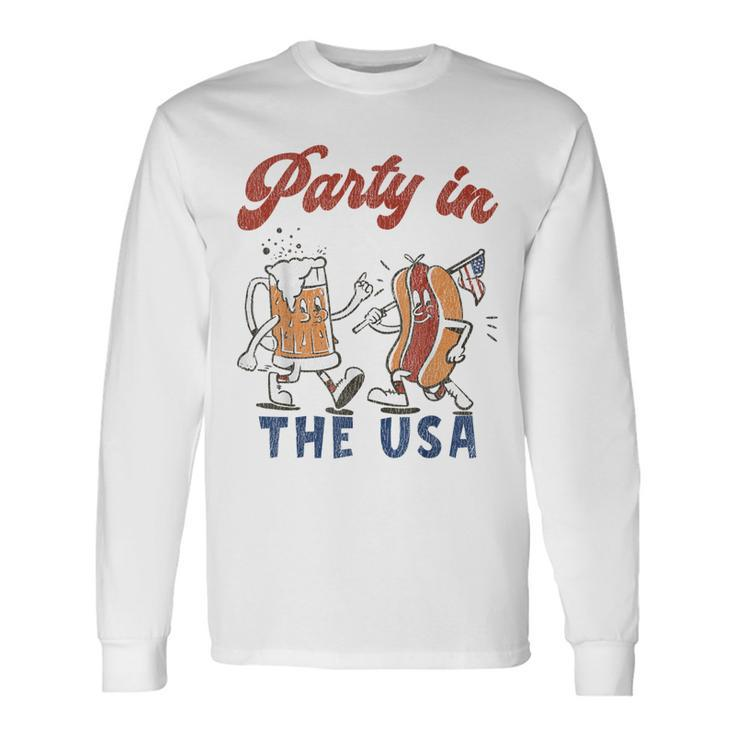Retro Party In The Usa Beer Hot Dog Lover 4Th Of July Long Sleeve T-Shirt Gifts ideas