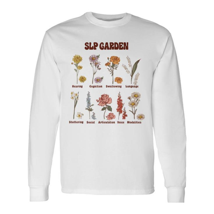 Retro Slp Garden Wildflowers Speech Language Pathologist Long Sleeve T-Shirt