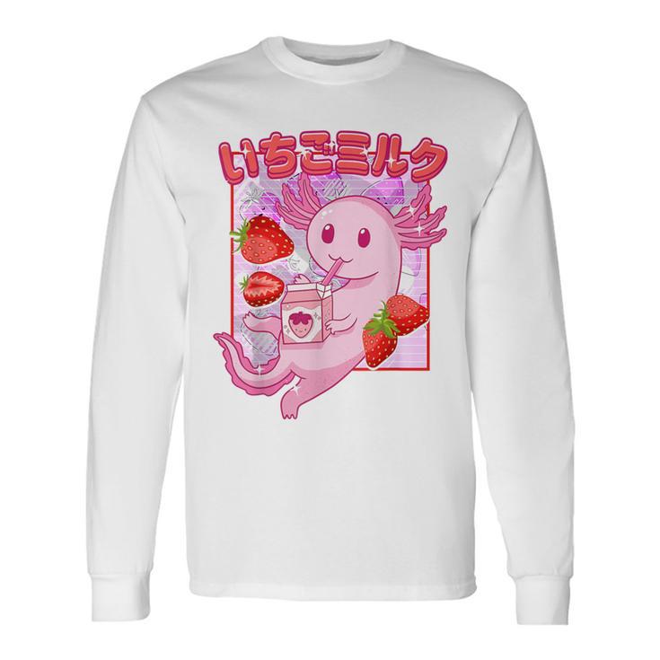 Retro Strawberry Milk Anime Kawaii Axolotl Strawberry Milk Pink Langarmshirts Geschenkideen