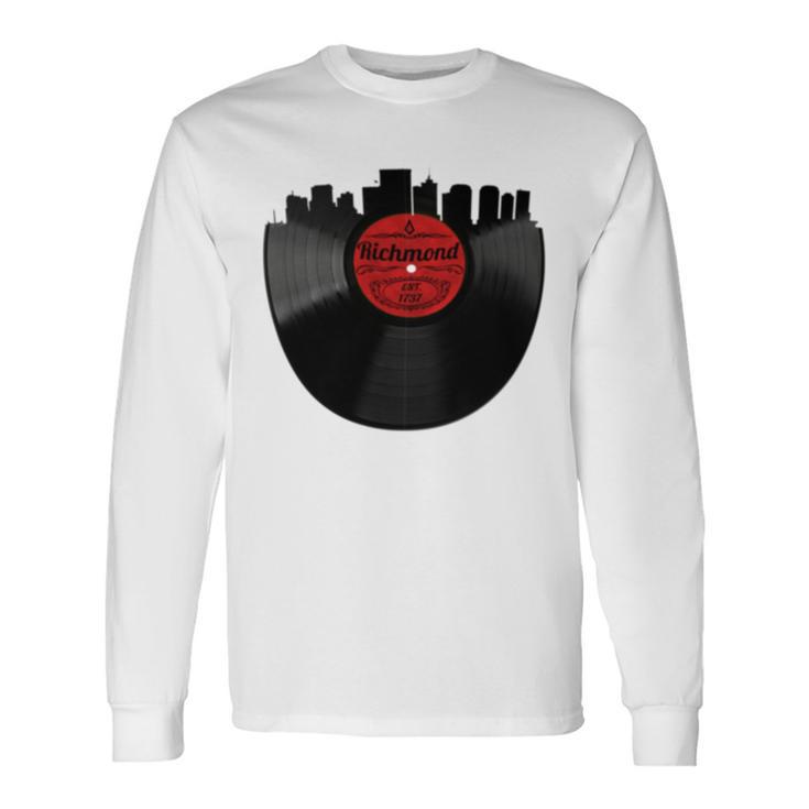 Richmond Virginia Vintage Skyline Vinyl Record Long Sleeve T-Shirt