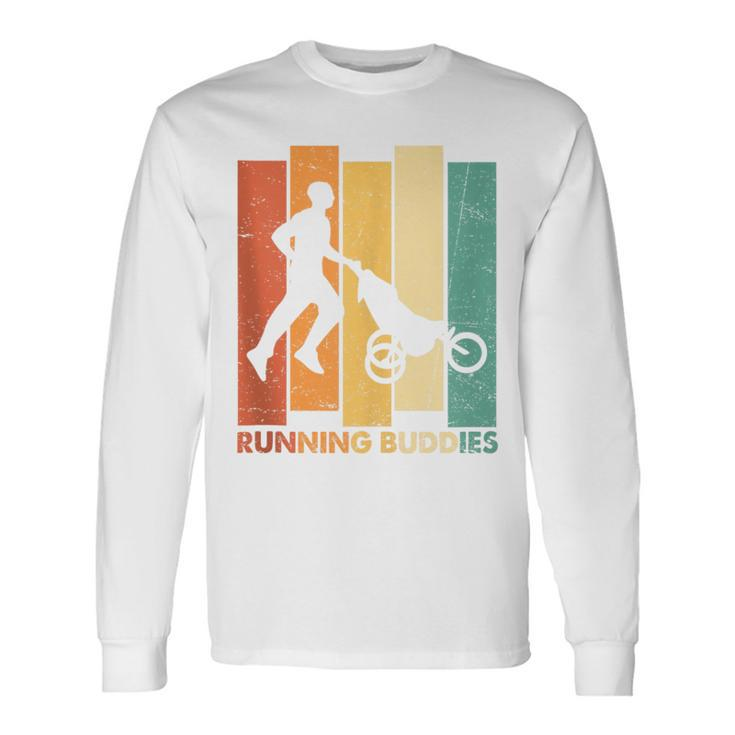 Running Buddies Buggy Baby Stroller Dad Vintage Runner Long Sleeve T-Shirt