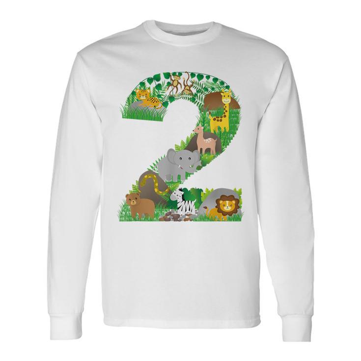 Safari Jungle Zoo Animals Second Birthday Number 2 Long Sleeve T-Shirt