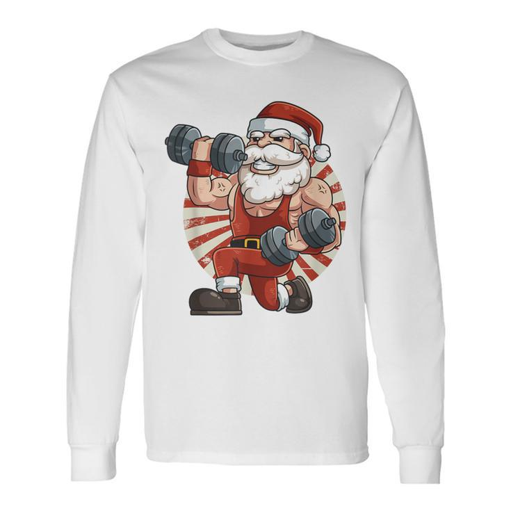 Santa Claus Weightlifting Gym Fitness Training Christmas Long Sleeve T-Shirt