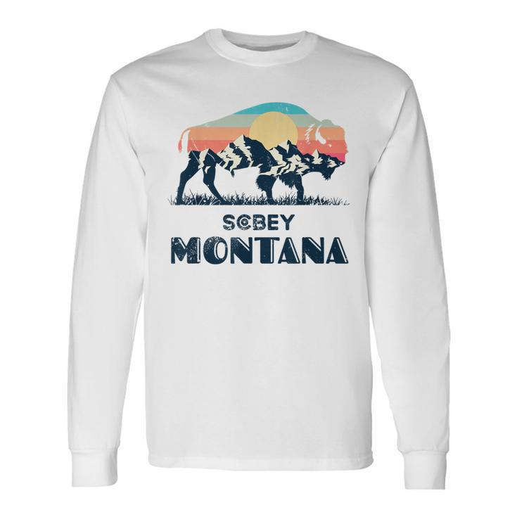 Scobey Montana Vintage Hiking Bison Nature Long Sleeve T-Shirt
