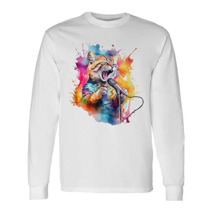 Singing Cat Kitty Cat Singing Into A Microphone Long Sleeve T-Shirt Gifts ideas