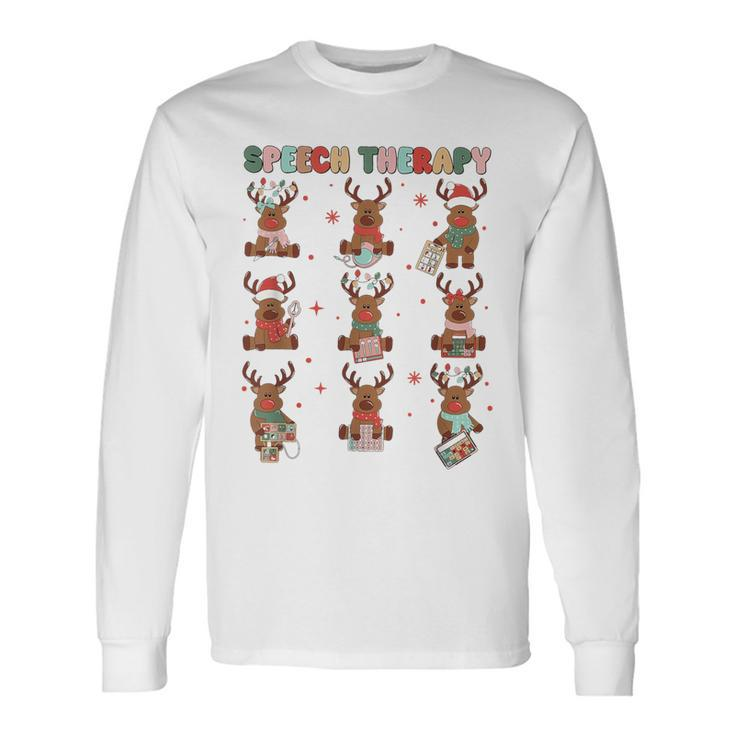 Speech Therapy Christmas Reindeers Slp Speech Pathologist Long Sleeve T-Shirt