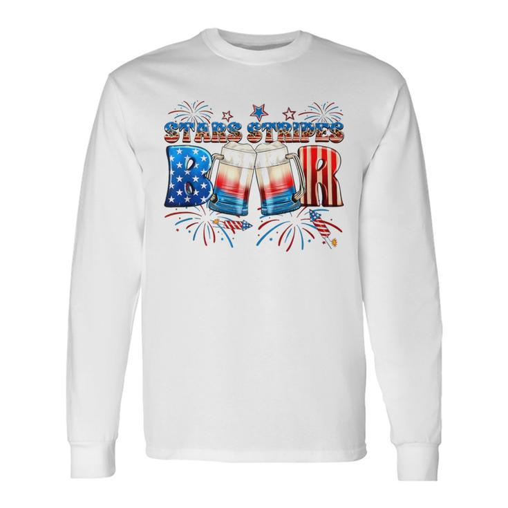 Stars Stripes Beer America Flag 4Th Of July Independence Day Long Sleeve T-Shirt