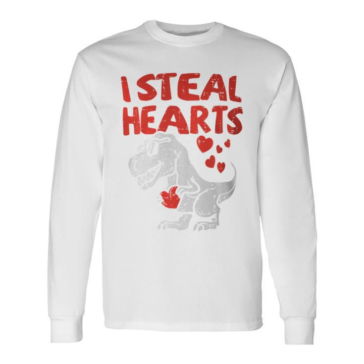 I Steal Hearts Trex Dino Baby Boy Valentines Day Toddler Long Sleeve T-Shirt