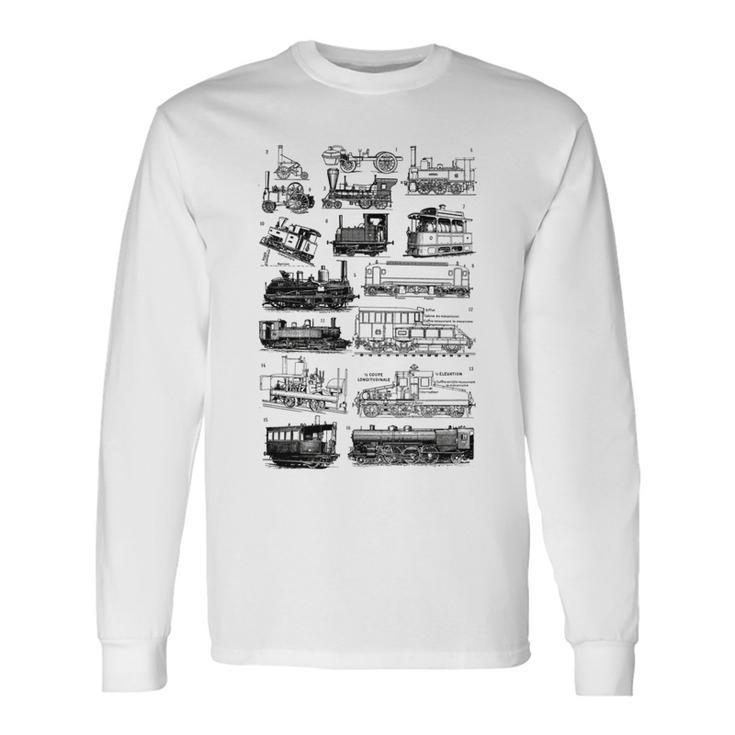 Steam Engine Train Steam Train Locomotive Vintage Chart Long Sleeve T-Shirt