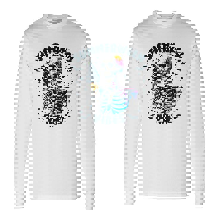 Summerween Vibes Skeleton Ice Cream Summer Vacation Long Sleeve T-Shirt
