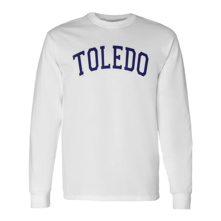 Toledo Ohio Varsity Style Navy Blue Text Long Sleeve T-Shirt