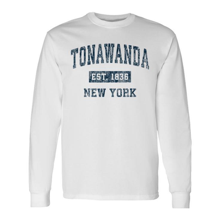 Tonawanda New York Ny Vintage Sports Navy Print Long Sleeve T-Shirt