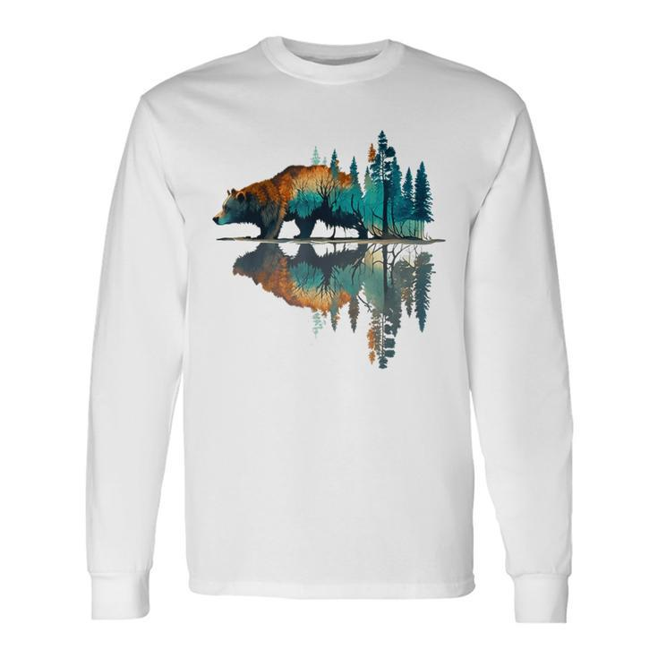 Trees Reflection Wildlife Nature Animal Bear Outdoor Forest Long Sleeve T-Shirt