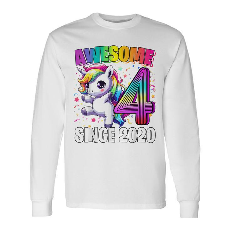 Unicorn 4Th Birthday 4 Year Old Unicorn Party Girls Outfit Long Sleeve T-Shirt