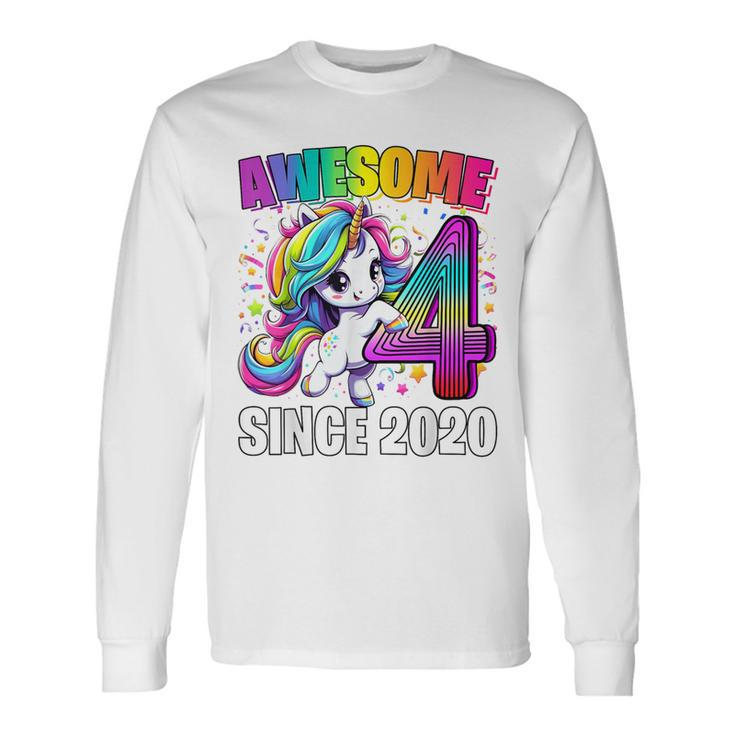 Unicorn 4Th Birthday 4 Year Old Unicorn Party Girls Outfit Long Sleeve T-Shirt