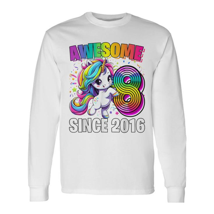 Unicorn 8Th Birthday 8 Year Old Unicorn Party Girls Outfit Long Sleeve T-Shirt