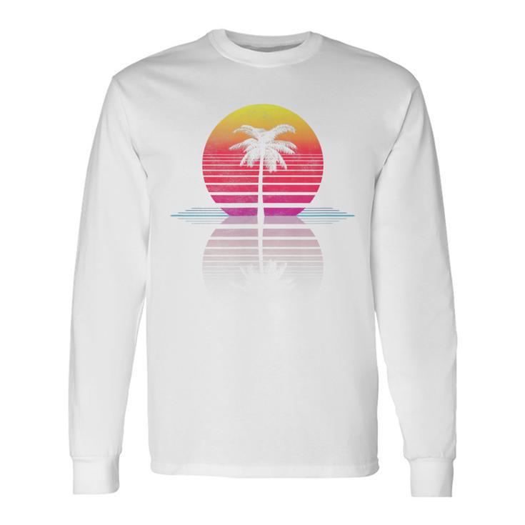 Vintage 80S 90S Retro Surf Outrun Sun Synthwave Palm Tree Long Sleeve T-Shirt Gifts ideas