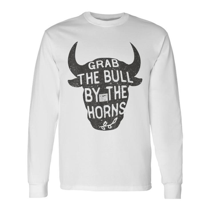 Vintage Inspiration Grab Bull Horns Rodeo Cow Riding Long Sleeve T-Shirt