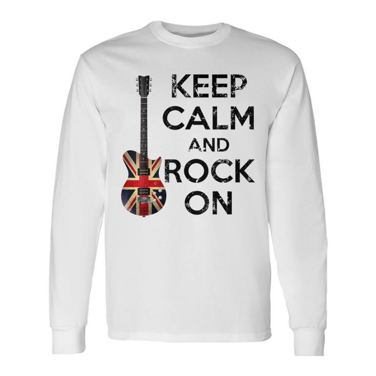 Vintage Keep Calm And Rock On British Jack Union Guitarist Long Sleeve T-Shirt