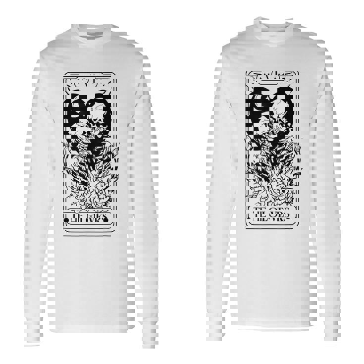 Vintage The Lovers Tarot Card Skeleton Skull Loves Tarot Long Sleeve T-Shirt