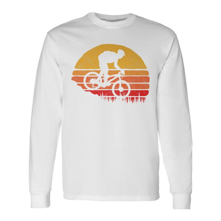 Vintage Mountain Biking Outdoor Retro Sunset Graphic Long Sleeve T-Shirt