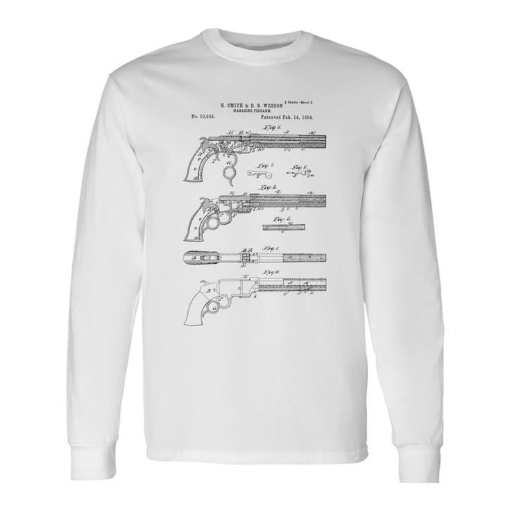 Vintage Patent Print 1854 Old West Six Shooter Gun Long Sleeve T-Shirt
