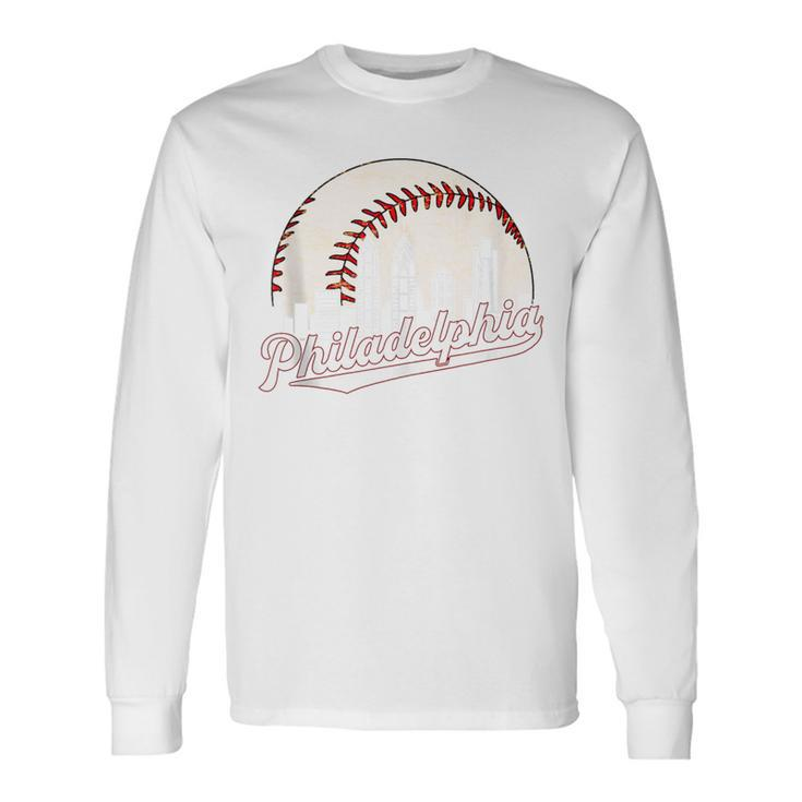 Vintage Philadelphia Philly Cityscape Baseball Skyline Old Long Sleeve T-Shirt Gifts ideas