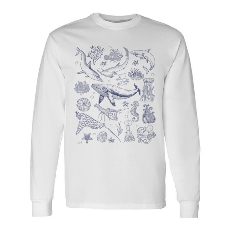 Vintage Retro Sea Animal Natural Ocean Sea Life 2024 Apparel Long Sleeve T-Shirt Gifts ideas
